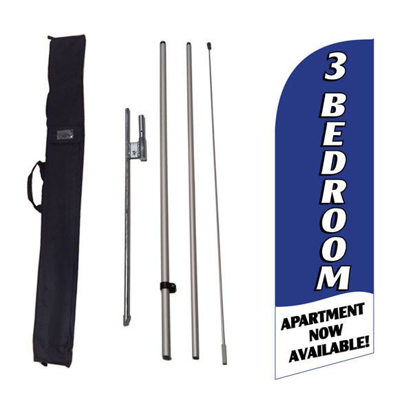 Outdoor advertising blue 3 bedroom available feather flag. Buy now!