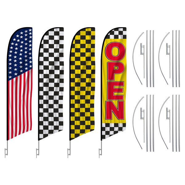 Retail Feather Flag Multi Package - Pack of 4 with Pre-Curved Poles & Ground Spike